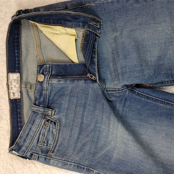Free People Blue Whiskering Medium Wash Mid Rise Distressed Raw Hem Ankle Jean - Picture 6 of 13